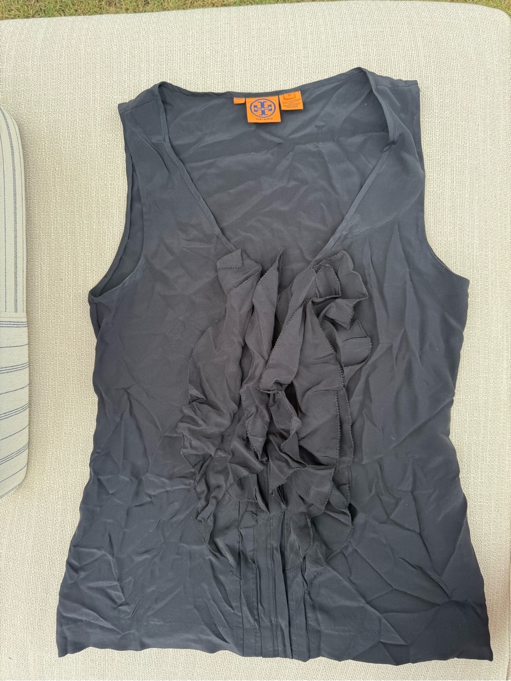 Tory Burch Black Ruffle V-Neck Sleeveless Top